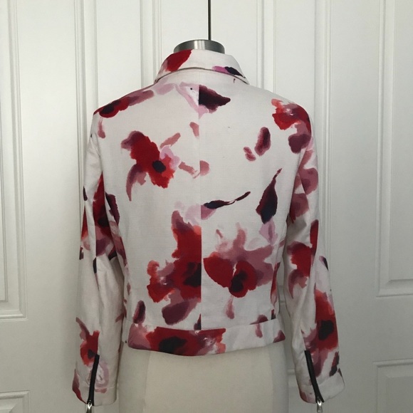 Zara Cotton Abstract Print Floral Moto Jacket XL - Picture 3 of 8